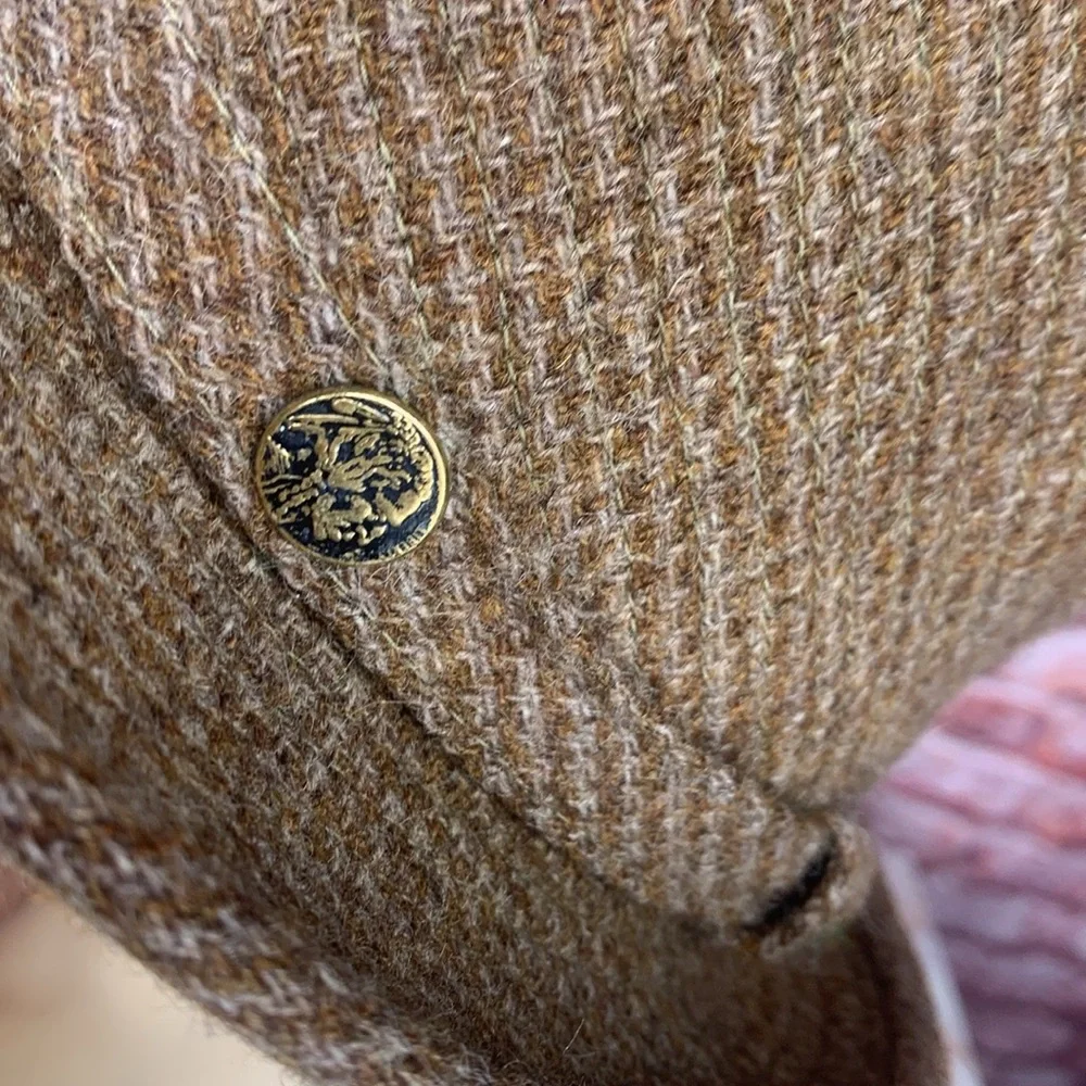 Vintage 70s Brown Wool Tweed Indian Head Penny Fedora Hat
